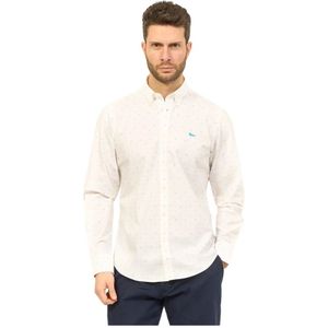 Harmont & Blaine, Witte Katoenen Overhemd met Bicolor Motief Wit, Heren, Maat:XL