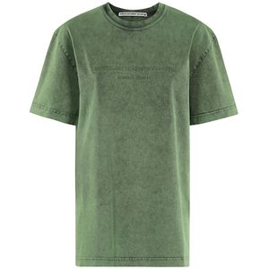 Alexander Wang, Tops, Dames, Groen, S, Logo Print Korte Mouw T-shirt