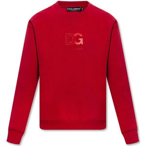Dolce & Gabbana, Sweatshirts & Hoodies, Heren, Rood, S, Katoen, Rode Sweatshirt met Logo Relief