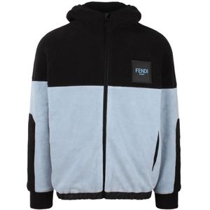 Fendi, Sweatshirts & Hoodies, Heren, Veelkleurig, L, Katoen, Zip-Up Hoodie met Siliconen Logo Patch