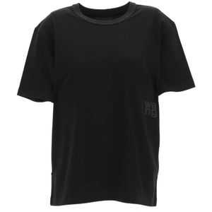 T by Alexander Wang, Tops, Dames, Zwart, M, Essentiële korte mouw T-shirt met poflogo