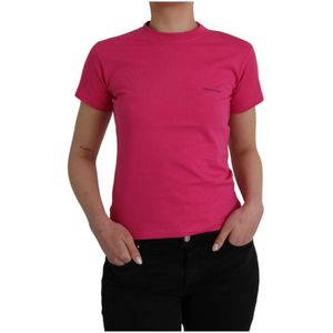 Balenciaga, Tops, Dames, Roze, S, Katoen, Roze Katoenen Crew Neck Tee Shirt