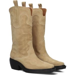 Copenhagen Studios, Schoenen, Dames, Beige, 36 EU, Suède, Beige Suède Cowboylaarzen met Westerndetails