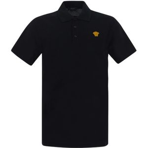 Versace, Tops, Heren, Zwart, XS, Katoen, Zwart Medusa Geborduurd Poloshirt