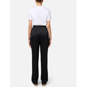 Elisabetta Franchi, Broeken, Dames, Zwart, M, Satijn, Zwarte Chino Broek met Satijnen Detail