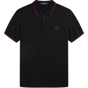 Fred Perry, Slim Fit Twin Tipped Polo in Zwart/Tawny Port Zwart, Heren, Maat:M