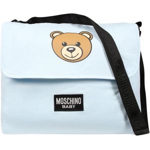 Moschino, Interieur, unisex, Blauw, ONE Size, Katoen, Lichtblauwe Katoenen Moedertas met Teddy Bear Logo