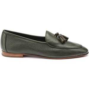 Testoni, Schoenen, Dames, Groen, 39 EU, Loafer van hertenhuid met kwastjes