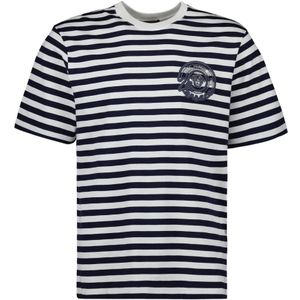 Versace, Tops, Heren, Veelkleurig, XL, Katoen, Gestreept T-shirt met geborduurd logo