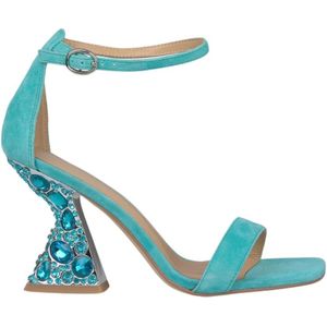 Alma EN Pena, Schoenen, Dames, Groen, 39 EU, Leer, Rhinestone Hak Sandaal