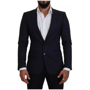 Dolce & Gabbana, Pakken, Heren, Blauw, S, Wol, Blauwe Wol Slim Fit Formele Blazer