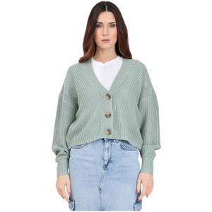 Only, Groene Crop Cardigan met Voorknoppen Groen, Dames, Maat:S