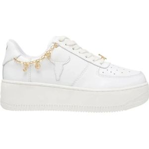 Windsor Smith, Schoenen, Dames, Wit, 39 EU, Leer, Glamoureuze Bianca Sneakers met Gouden Logo en Kettingdetail - Maat 41