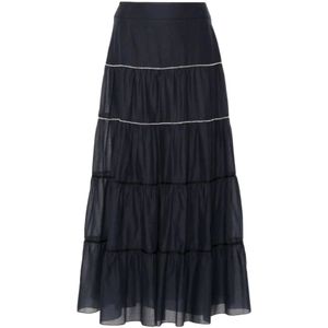 Peserico, Navy blauwe kralen maxi rok Blauw, Dames, Maat:M