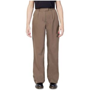 Vila, Bruine effen broek met rits en haaksluiting Bruin, Dames, Maat:M