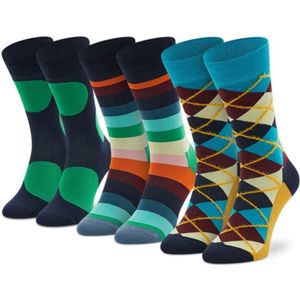 Happy Socks, Ondergoed, Dames, Veelkleurig, M, Katoen, 3-Pack Patroon Sokken - Multicolor