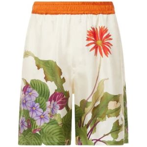 Pierre-Louis Mascia, Korte broeken, Heren, Veelkleurig, XL, Bloemen zijden Bermuda shorts met oranje elastische riem