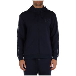 Emporio Armani Ea7, Sweatshirts & Hoodies, Heren, Blauw, 2Xl, Polyester, Hoodie met rits in viscosemix