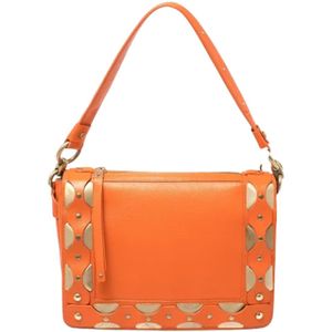 Versace Pre-owned, Pre-owned, Dames, Oranje, ONE Size, Leer, Tweedehands leren schoudertassen