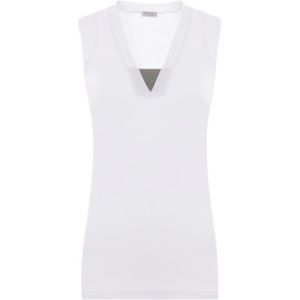 Brunello Cucinelli, Witte Mouwloze Top met Monile Detail Wit, Dames, Maat:L