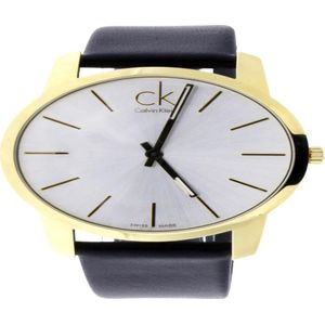 Calvin Klein, Elegant Dames Quartz Horloge met Zilveren Wijzerplaat en Zwarte Leren Band Zwart, Dames, Maat:ONE Size