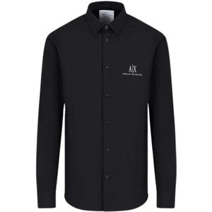 Armani Exchange, Logo Poplin Overhemd Zwart, Heren, Maat:L
