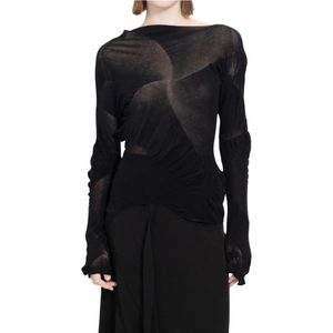 Yohji Yamamoto, Zwarte Boothals Pullover Trui Zwart, Dames, Maat:M