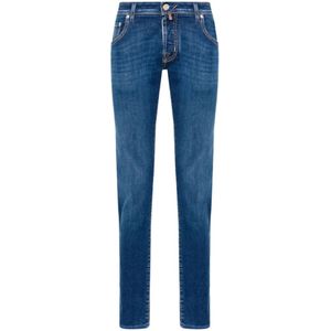 Jacob Cohën, Jeans, Heren, Blauw, W36, Katoen, Blauwe Stretch-Katoenen Denim Jeans