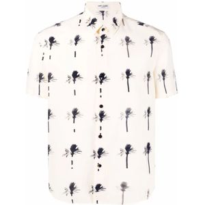 Saint Laurent, Overhemden, Heren, Beige, S, Overhemd met korte mouwen en palmprint