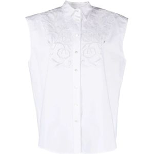 P.a.r.o.s.h., Blouses & Shirts, Dames, Wit, L, Katoen, Witte Katoenen Poplin Haakwerk Panel Shirt