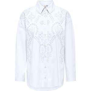 Only, Overhemden, Dames, Wit, M, Bloemen Geborduurde Lange Mouw Shirt