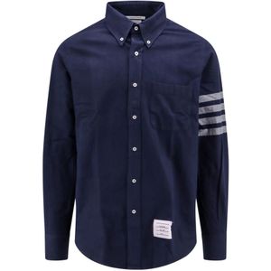 Thom Browne, Overhemden, Heren, Blauw, S, Katoen, Tricolor Detail Katoenen Overhemd