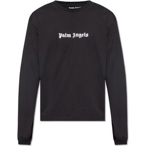 Palm Angels, Sweatshirts & Hoodies, Heren, Zwart, M, Katoen, T-shirt met logo