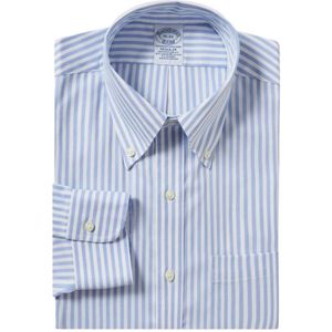 Brooks Brothers, Overhemden, Heren, Blauw, S, Katoen, Lichtblauw Gestreept Regular Fit Non-Iron Overhemd met Button Down Kraag