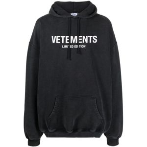 Vetements, Sweatshirts & Hoodies, Heren, Zwart, L, Katoen, Logo-Print Katoenen Hoodie Zwart/Wit
