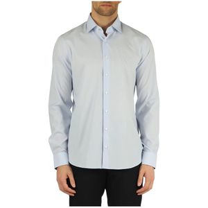 Michael Kors, Slim Fit Katoenen Overhemd met Logo Borduursel Blauw, Heren, Maat:4XL