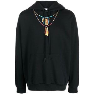 Marcelo Burlon, Sweatshirts & Hoodies, Heren, Zwart, S, Zwarte Rode Veren Ketting Hoodie