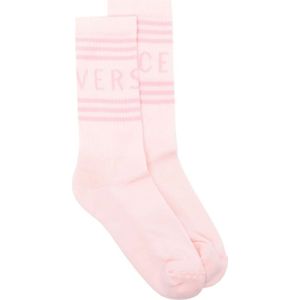 Versace, Roze Katoenmix Enkelhoge Sokken Roze, Dames, Maat:M