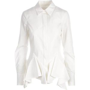 Givenchy, Witte Aansluitende Katoenen Popeline Overhemd met Gerimpelde Zoom Wit, Dames, Maat:S