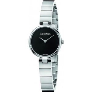 Calvin Klein, Accessoires, Dames, Grijs, ONE Size, Authentiek quartz horloge met zwarte wijzerplaat en zilveren stalen band