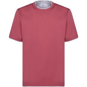 Brunello Cucinelli, Tops, Heren, Rood, L, Katoen, Rode Katoenen T-shirt Ronde Hals Korte Mouwen