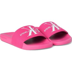 Calvin Klein Jeans, Schoenen, Dames, Roze, 37 EU, Katoen, Fuchsia Wit Monogram Slippers