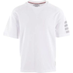 Thom Browne, Tops, Heren, Wit, XL, Katoen, Witte T-shirts en Polos met 4bar Mouwdetail