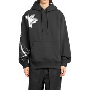 Y-3, Sweatshirts & Hoodies, Heren, Zwart, M, Katoen, Zwarte Grafische Print Hoodie Oversize