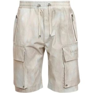 Balmain, Korte broeken, Heren, Beige, S, Katoen, Woestijnprint Bermuda Shorts