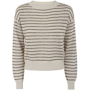 Brunello Cucinelli, Truien, Dames, Beige, L, Katoen, Oat Brown Ronde Hals Pullover