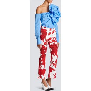 Balmain, Broeken, Dames, Rood, M, Crepe broek met rozenprint