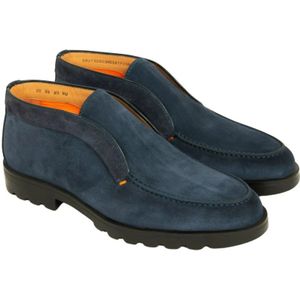 Santoni, Schoenen, Heren, Blauw, 41 1/2 EU, Suède, Blauwe Suède Laarzen met Oranje Stiksels