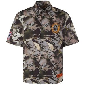 Heron Preston, Overhemden, Heren, Groen, L, Katoen, Camouflage Popline Shirt