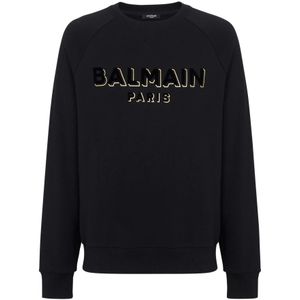 Balmain, Sweatshirts & Hoodies, Heren, Zwart, XL, Katoen, Metallic flocked sweatshirt